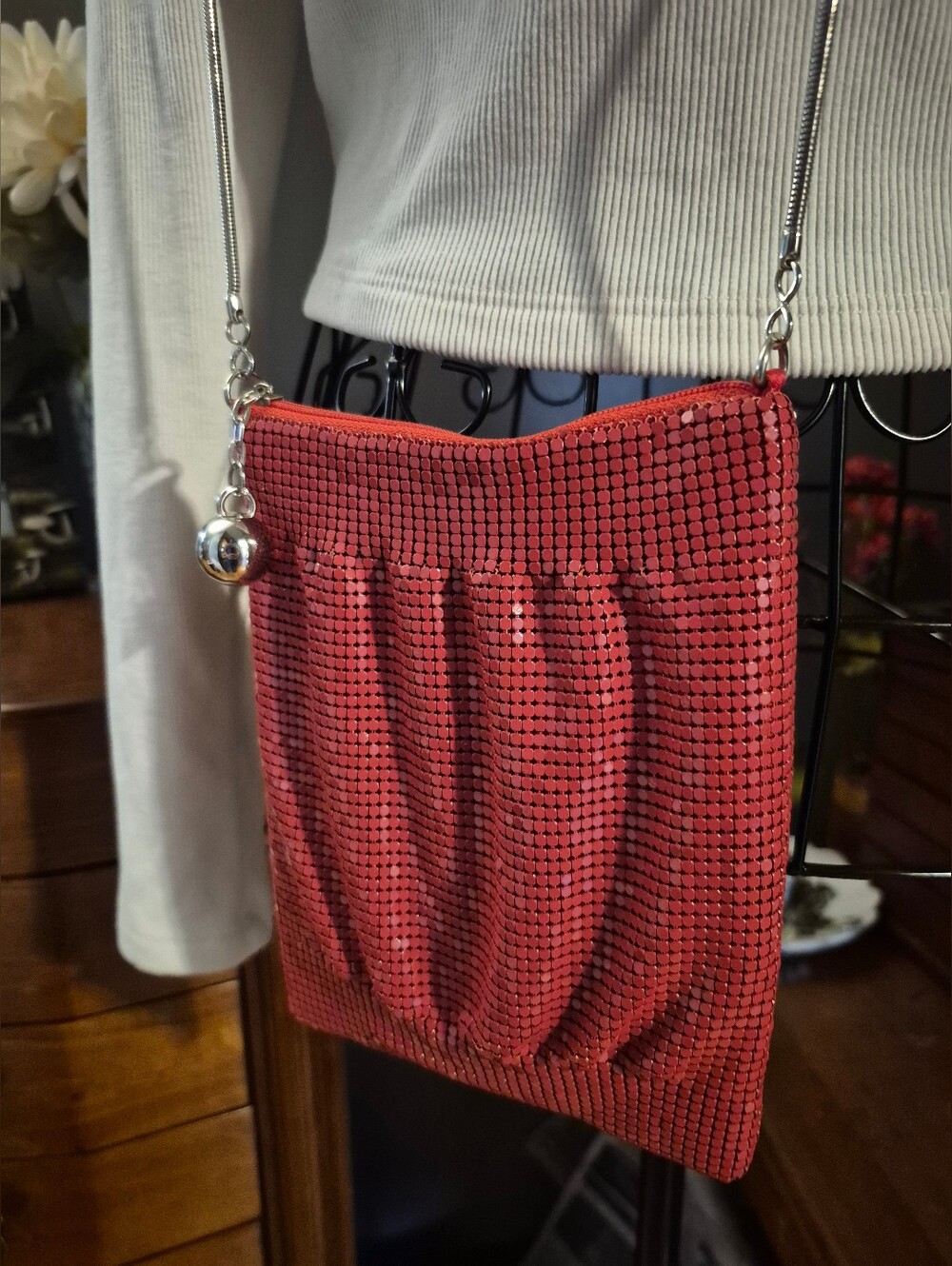The Limited Red Metallic Mesh Mini Crossbody